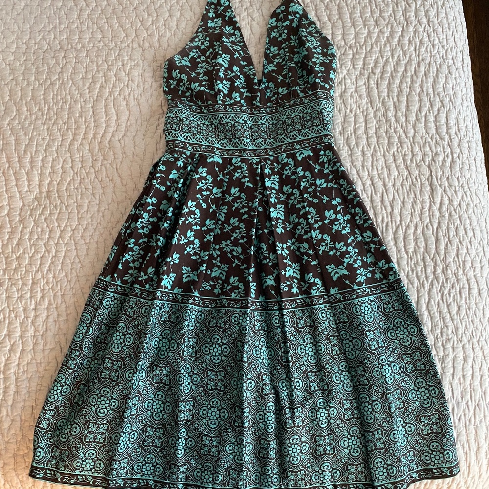 Maggie London Turqoise/Brown Halter Top Dress Size 2